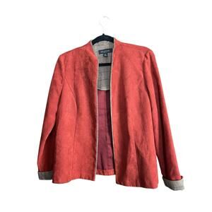 Perceptions Petite Faux Suede Collarless Jacket Rust Orange Hue Women 8P